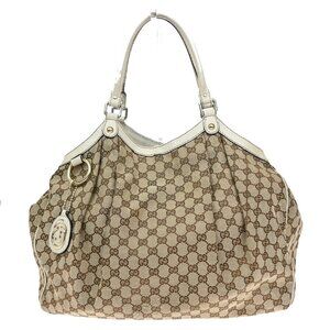 GUCCI GG Pattern Sukey Shoulder Bag Charm Canvas Leather Brown White 79EF267